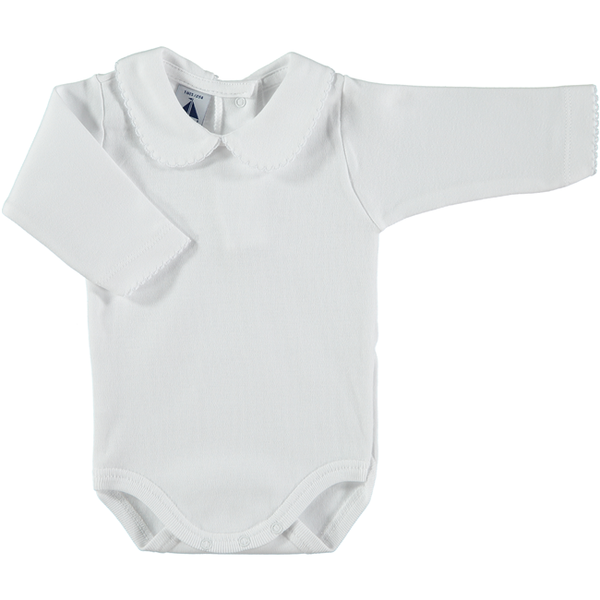 Babidu White Cotton Bodysuit with Peter Pan Collar