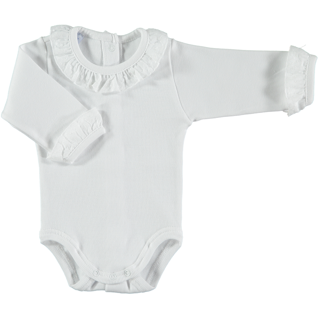 Babidu White Frill Neckline and Cuff Bodysuit