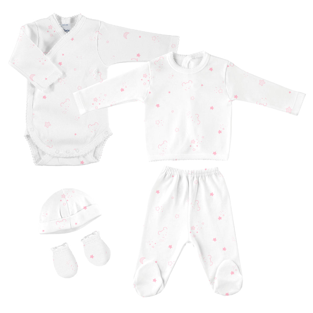 Babidu Pink Bear Print Newborn Gift Set (5 piece)