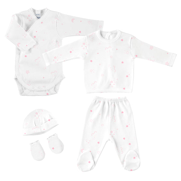 Babidu Pink Bear Print Newborn Gift Set (5 piece)