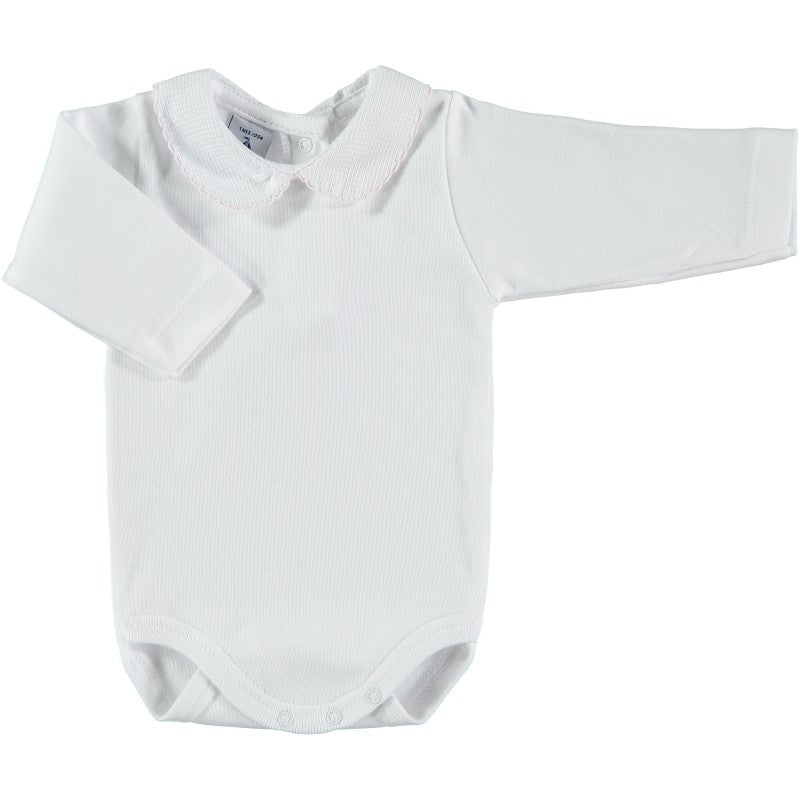 Babidu White Bodysuit with Pink Trimmed Collar