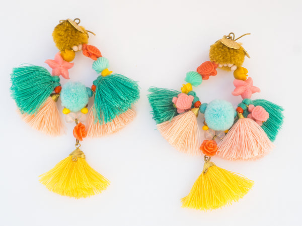 LC Tartaruga Green Pink Yellow Mermaid Tassel Earrings