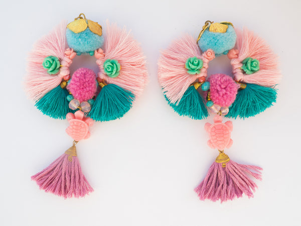 LC Tartaruga Pink Purple Turtle Tassel Earrings