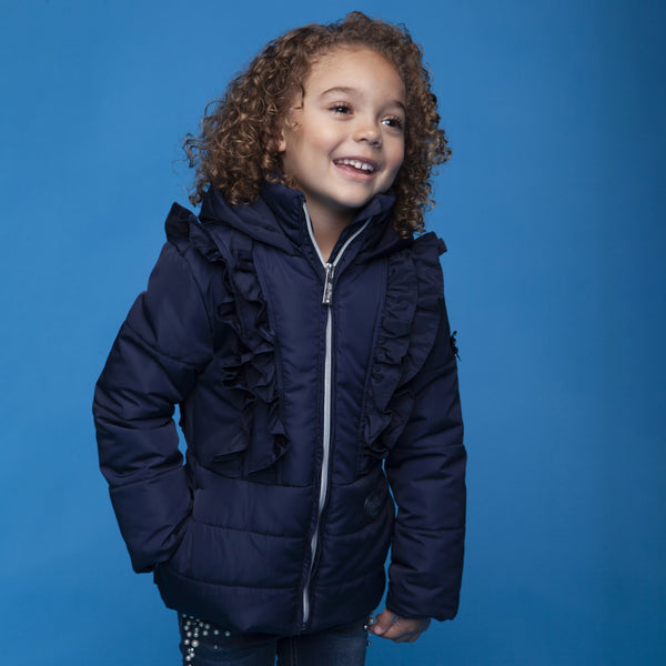 Le Chic Girls Navy Blue Ruffle Coat Lucas Luna