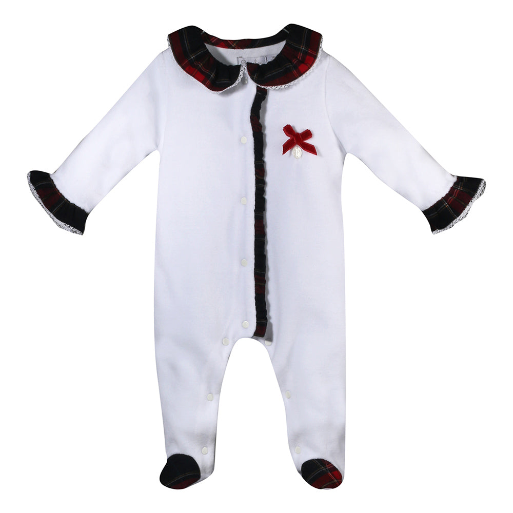 Patachou Baby Girls White & Tartan Velour Babygrow