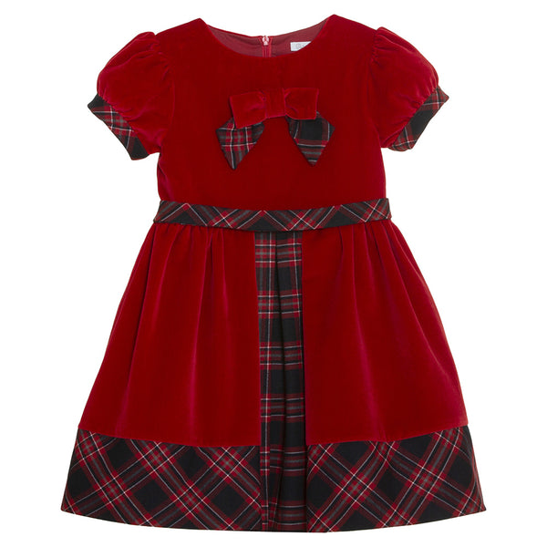 Patachou Girls Red Velvet & Tartan Dress