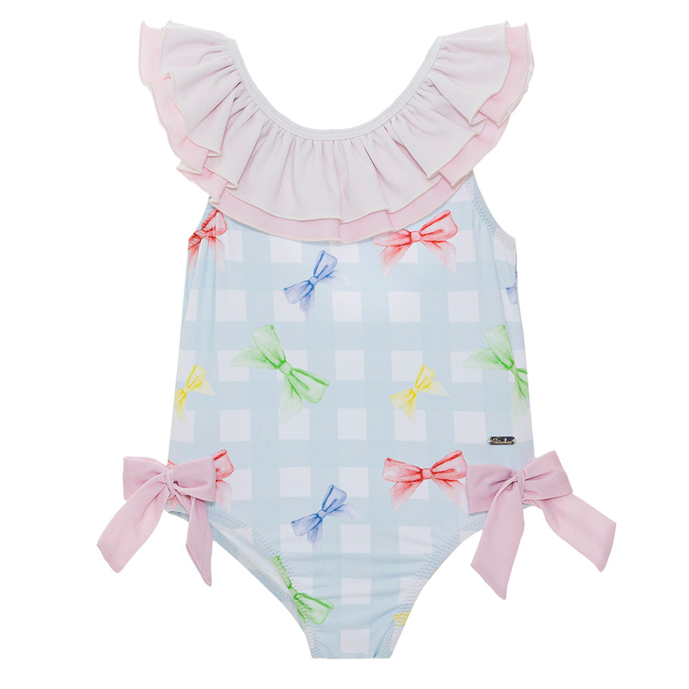 Patachou Girls Blue Check Swimsuit