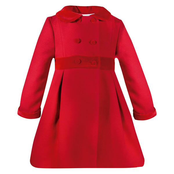 Patachou Girls Red Velvet Trim Coat Lucas Luna