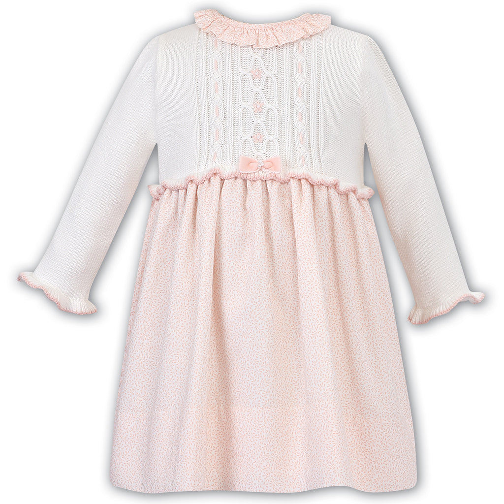 Sarah Louise Girls White & Peach Knitted Dress