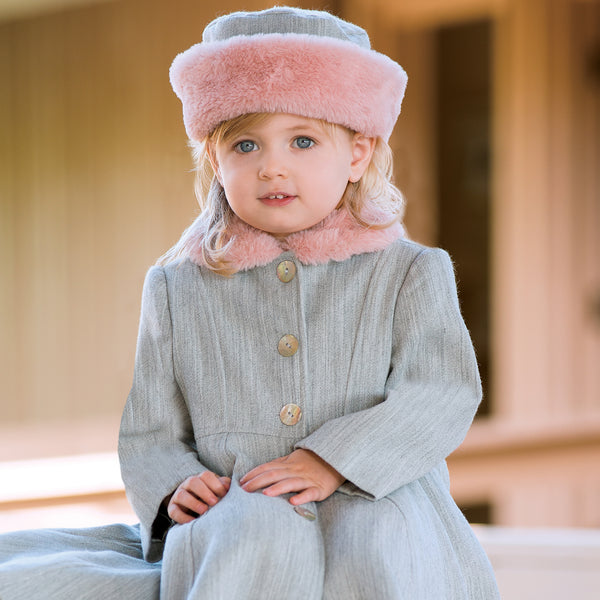 Sarah Louise Grey Pink Fur Trimmed Coat Hat Lucas Luna