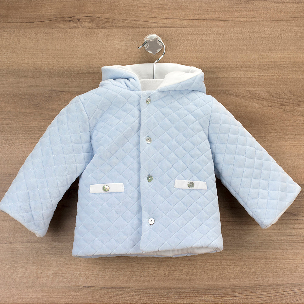 Babidu Baby Blue Quilted Velour Hooded Jacket