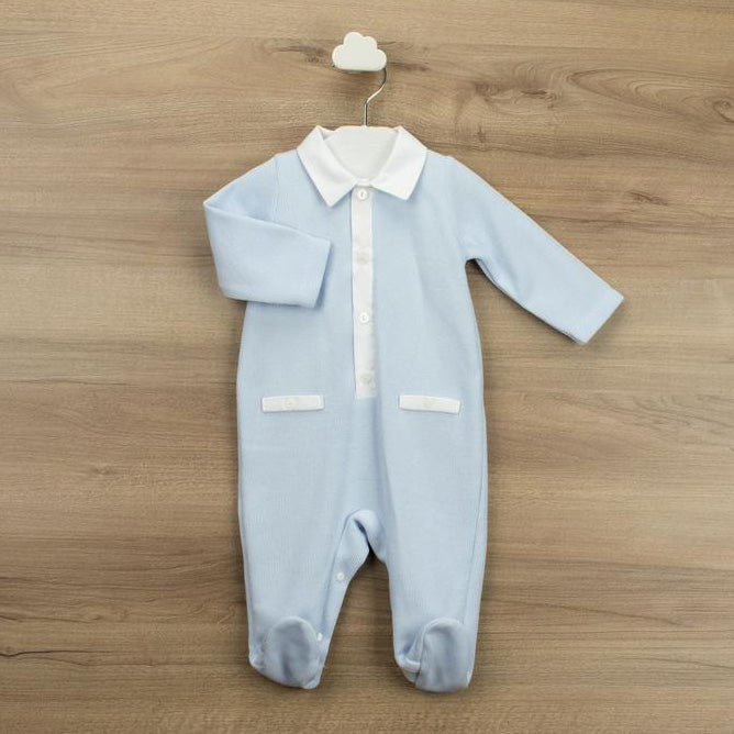 Babidu Baby Boy Blue Cotton Button Babygrow