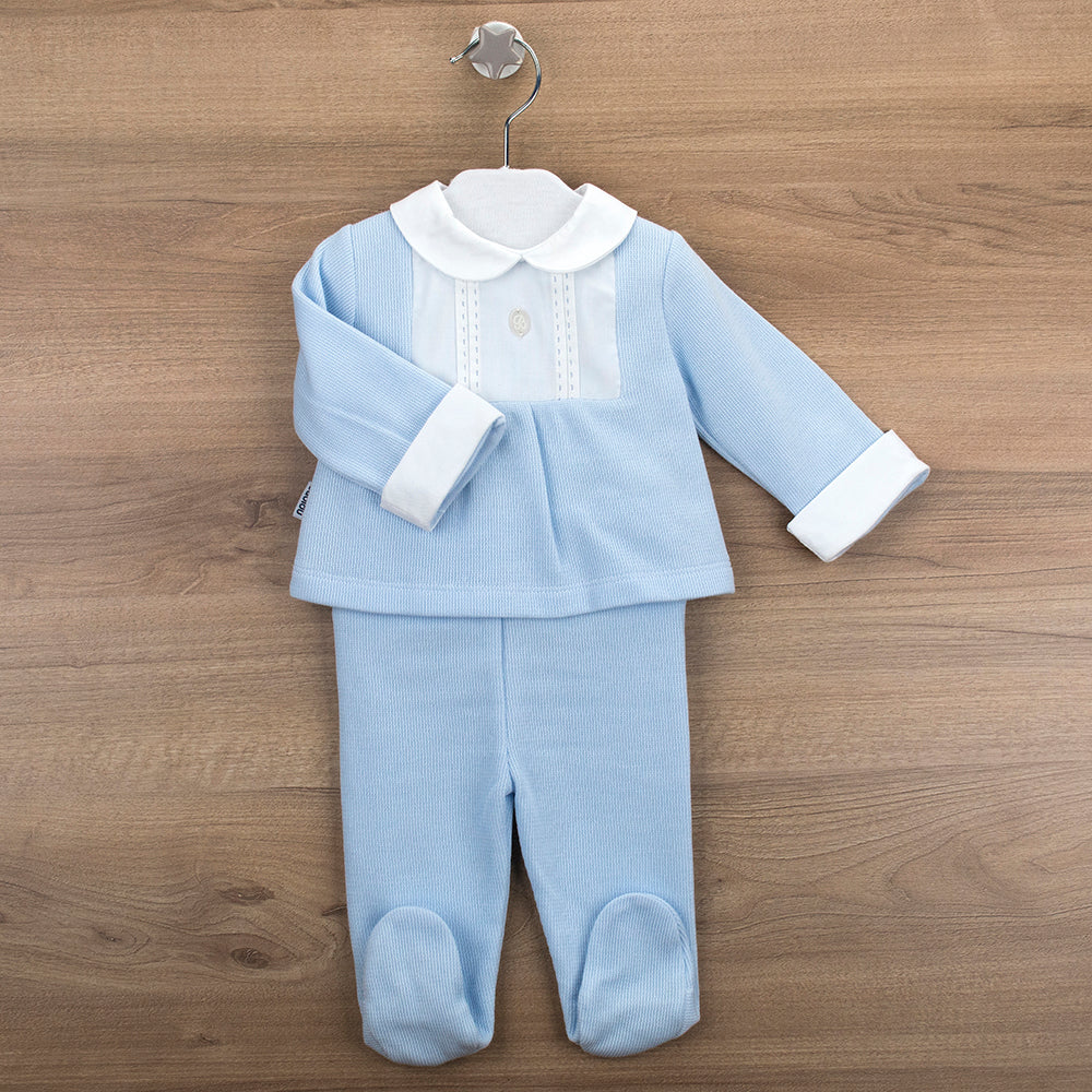 Babidu Baby Boys Blue & White Cotton Two Piece Set