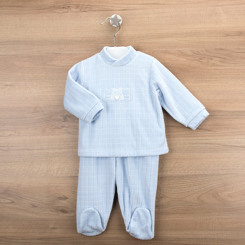 Babidu Baby Boys Blue Velour Two Piece Set