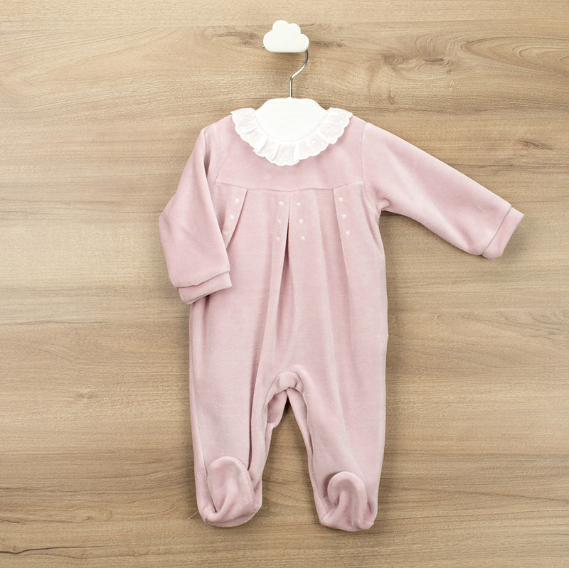 Babidu Baby Girls Dusky Pink Velour Babygrow