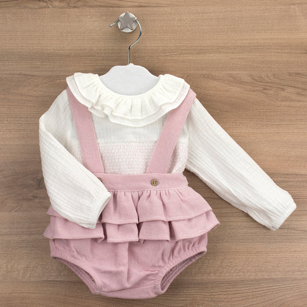 Babidu Baby Girls Dusky Pink Tweed Shorts Set
