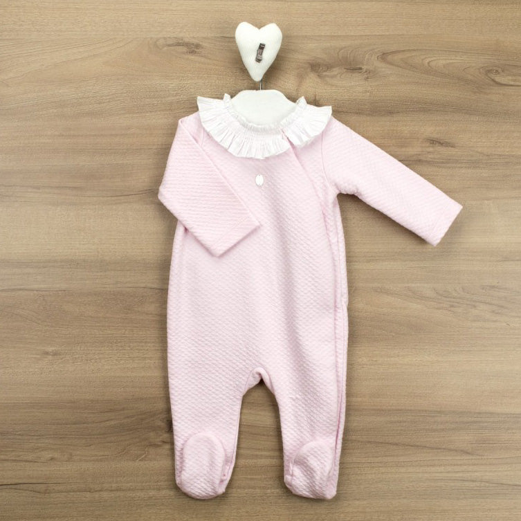 Babidu Baby Girls Pink Frill Collar Babygrow