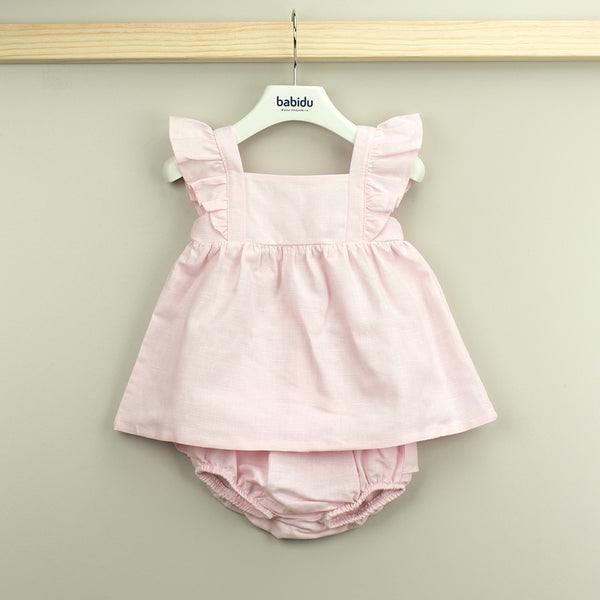 Babidu Baby Girls Pink Cotton Dress Set