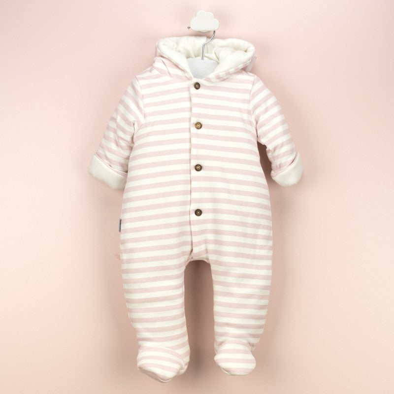 Babidu Baby Pink Striped Padded Pramsuit