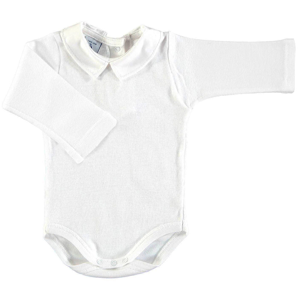 Babidu White Cotton Bodysuit with Collar