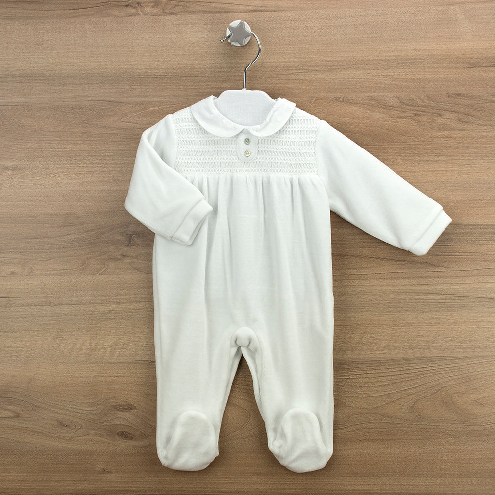 Babidu Baby White Velour Babygrow