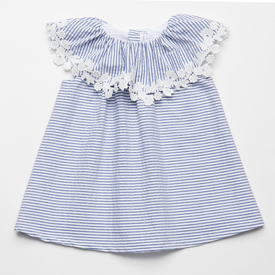 Fina Ejerique Girls Blue & White Striped Sleeveless Dress 