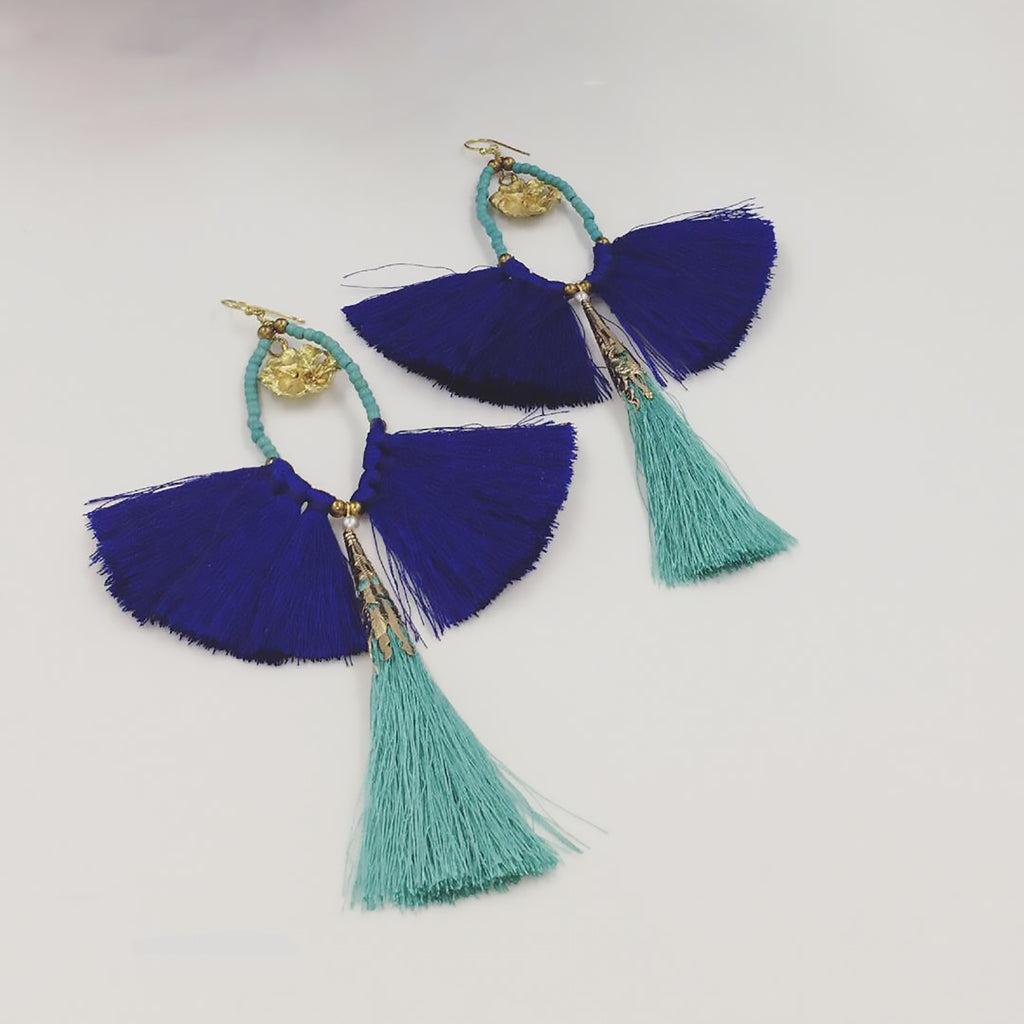 LC Tartaruga Blue & Green Retro Tassel Earrings