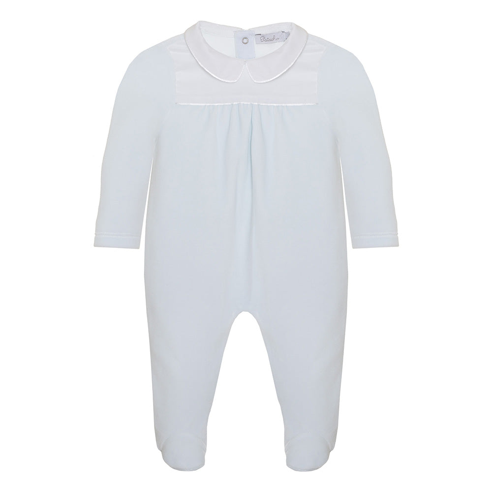 Patachou Baby Boys Blue Velour Babygrow