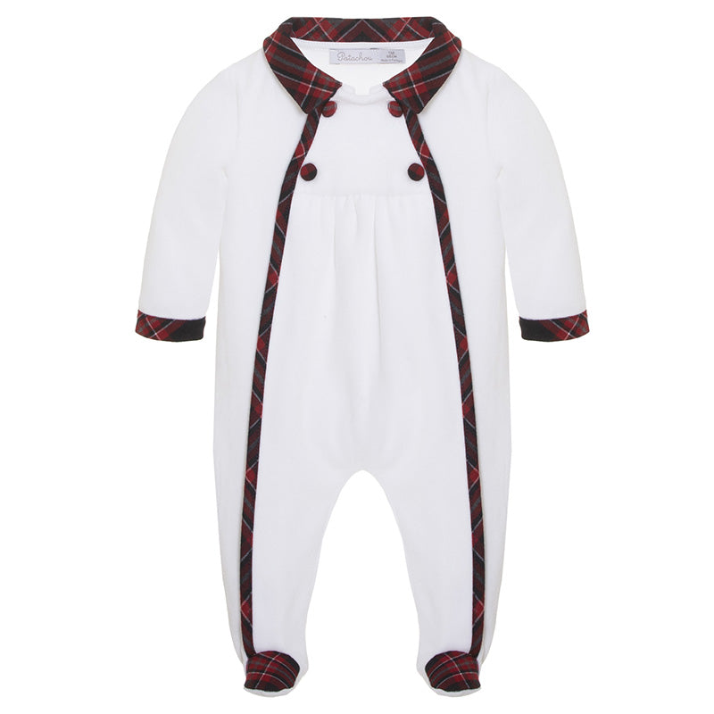 Patachou Baby Boys White & Red Tartan Velour Babygrow