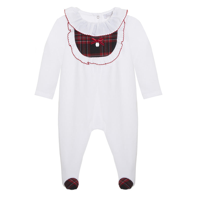 Patachou Baby Girls White & Red Tartan Velour Babygrow