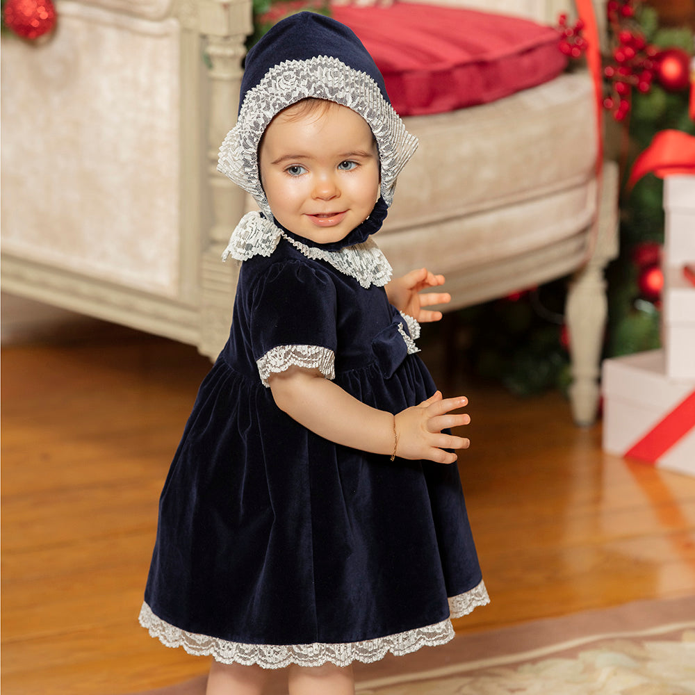 Patachou Girls Navy Blue Velvet & Lace Dress | Lucas & Luna Patachou Girls Navy Blue Velvet & Lace Dress | Lucas & Luna