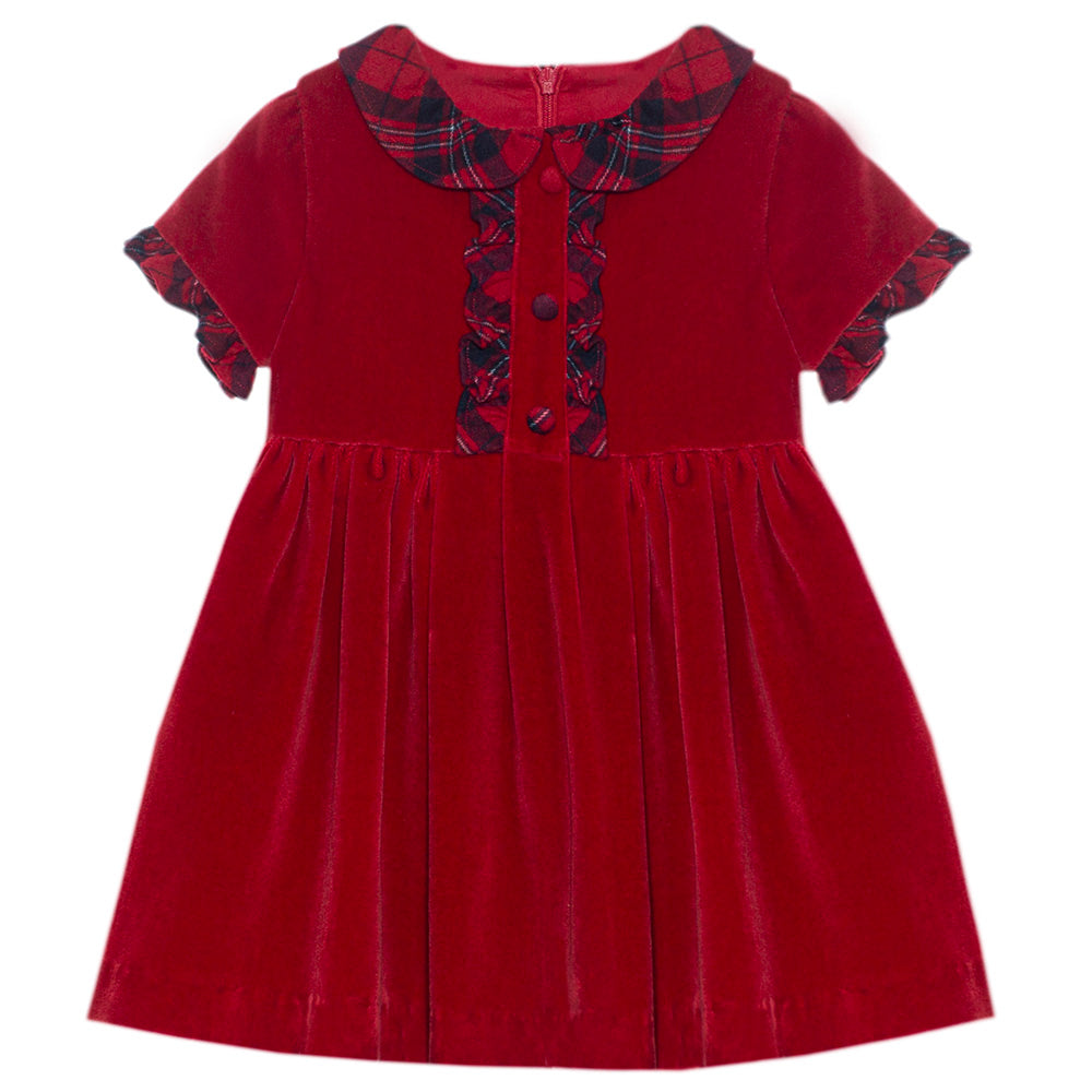 Patachou Girls Red Velvet & Tartan Dress