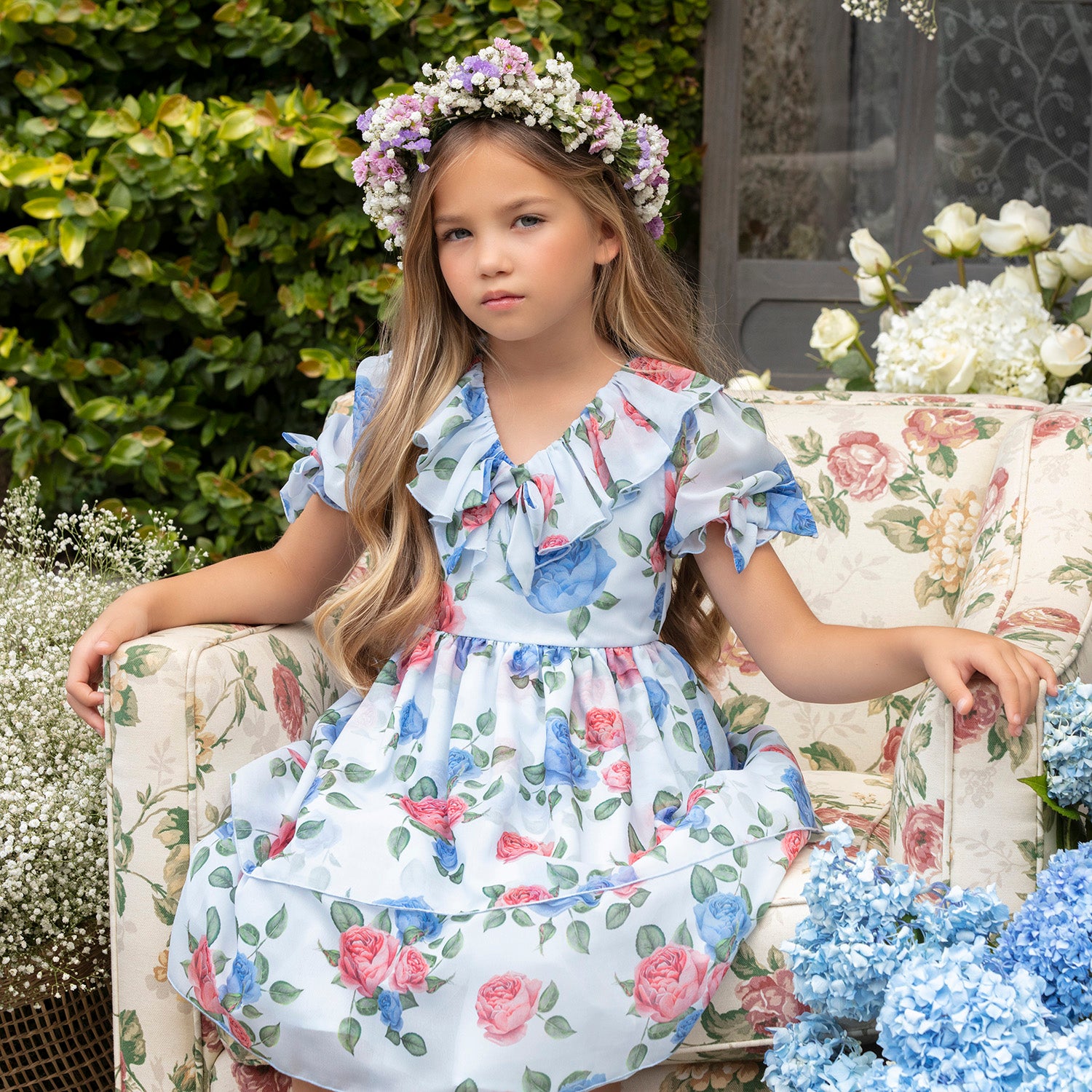 Patachou Girls Blue Floral Chiffon Dress | Lucas & Luna Patachou Girls Blue Floral Chiffon Dress | Lucas & Luna