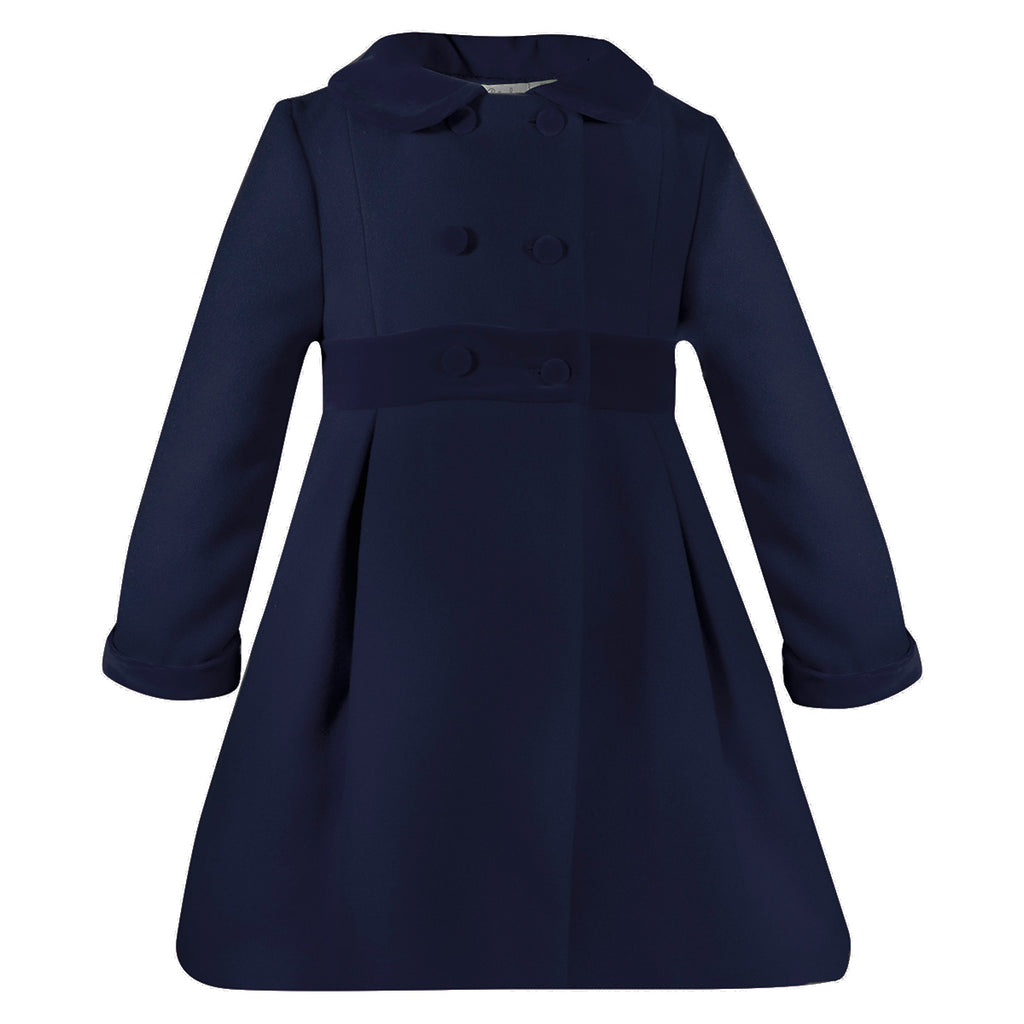 Patachou Girls Blue Velvet Trim Coat