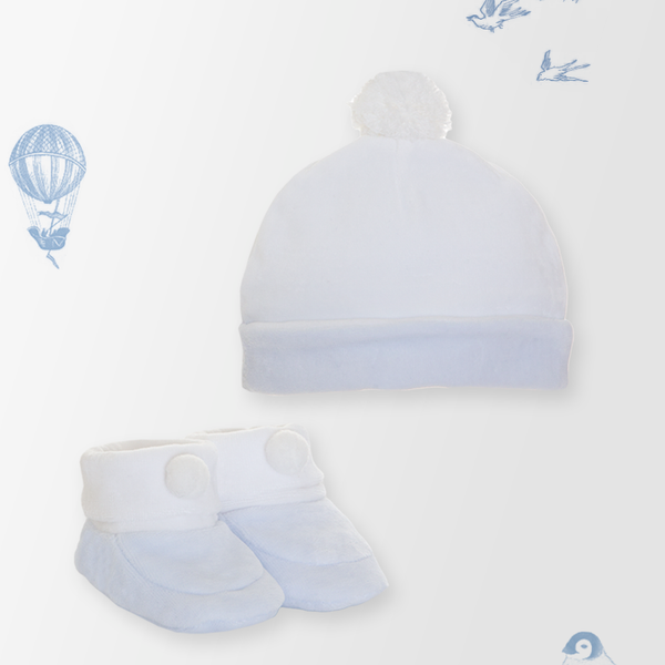 PomPetitPom Baby Boy Blue Hat & Booties Set