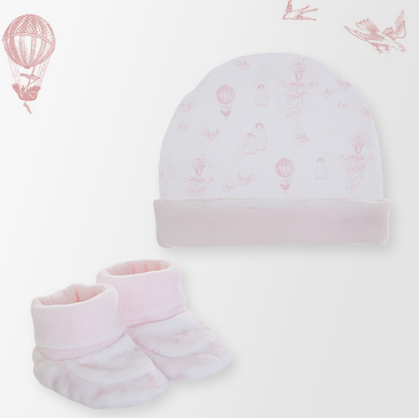 PomPetitPom Baby Pink Hat & Booties Set