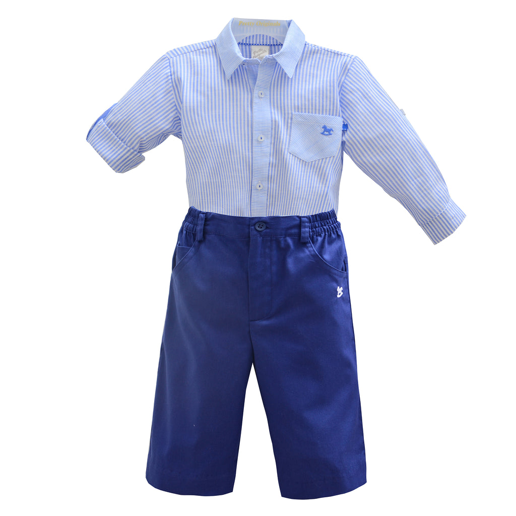 Pretty Originals Boys Navy Stripe Shirt & Shorts Set