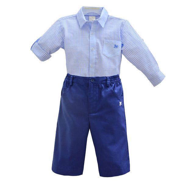 Pretty Originals Boys Navy Stripe Shirt & Shorts Set