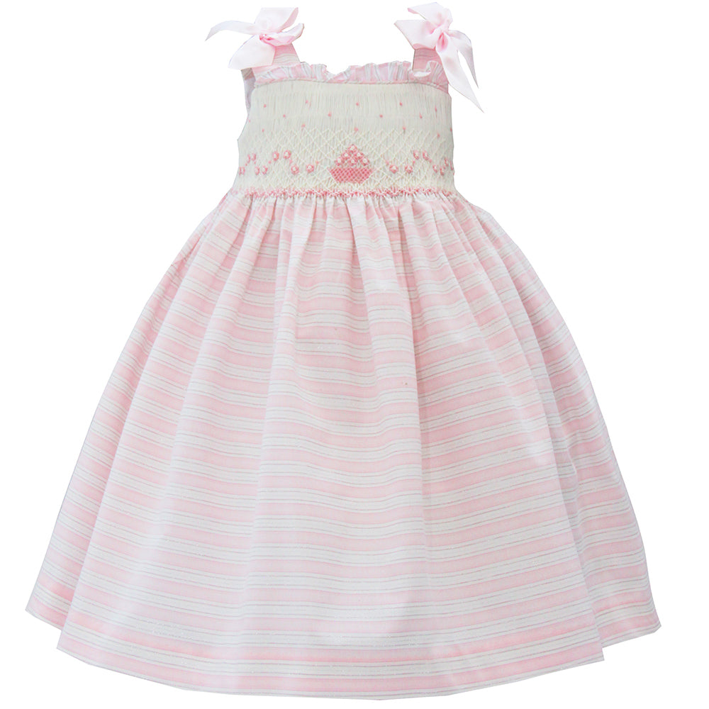 Pretty Originals Girls Pink and Cream Smocked Dress Set