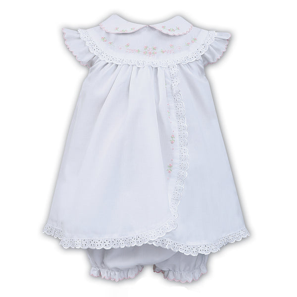 Sarah Louise Baby Girls White Lace Trim Dress & Panty Set