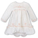 Sarah Louise Baby Girls White & Peach Hand-Smocked Dress