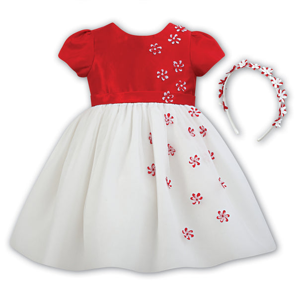 Sarah Louise Baby Girls White & Red Party Dress and Hairband Set