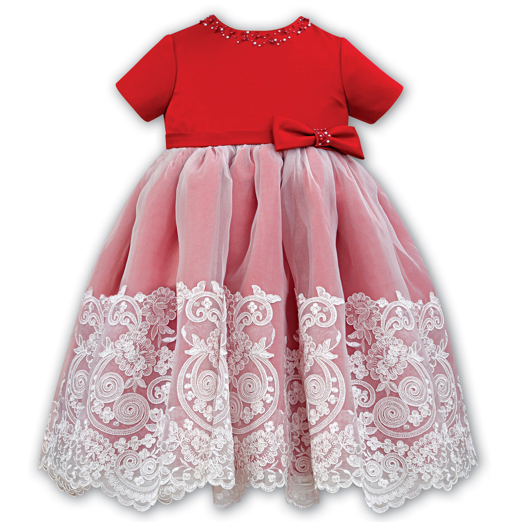Sarah Louise Red & Ivory Lace Party Dress