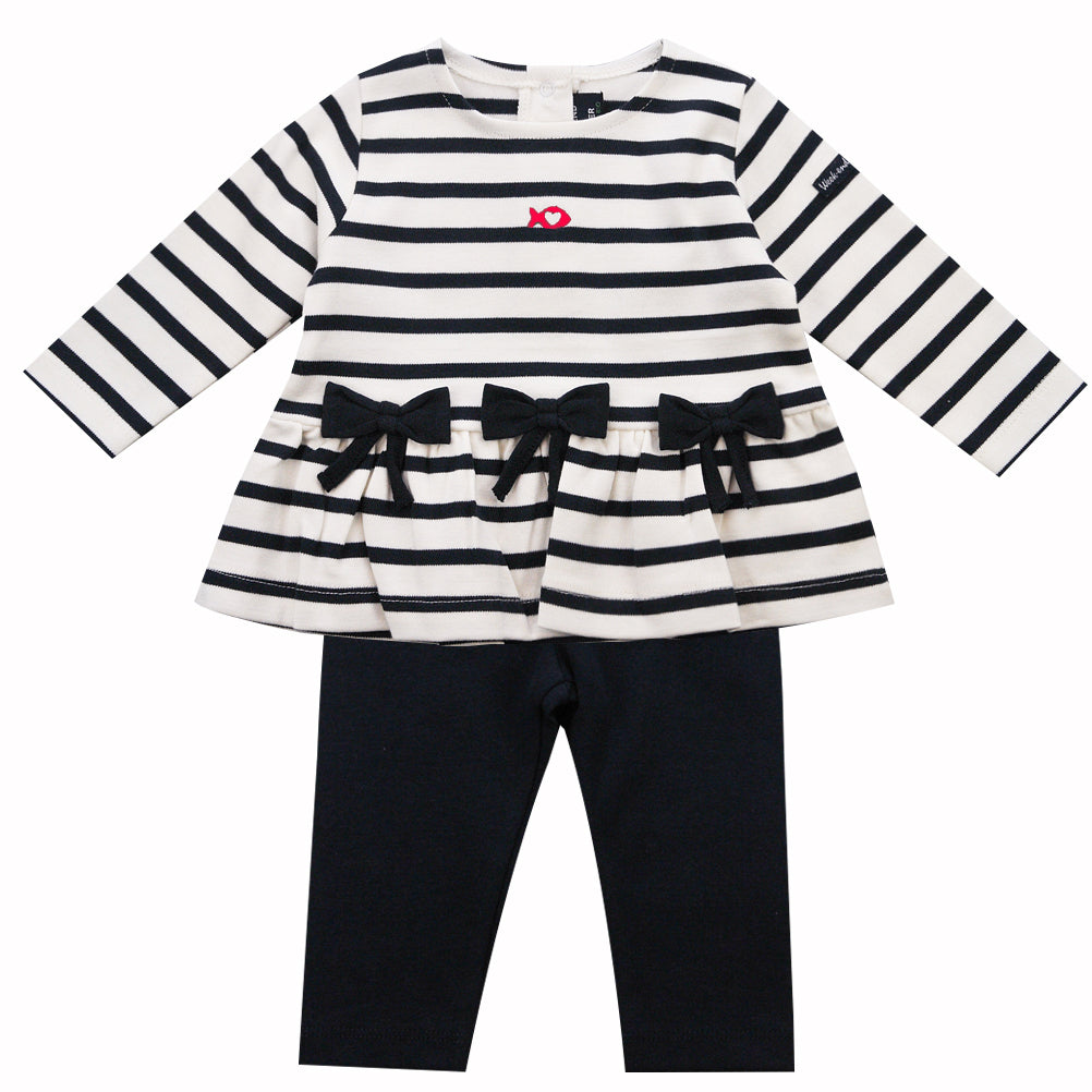 Weekend à la Mer Baby Girls Ivory & Navy Two Piece Set