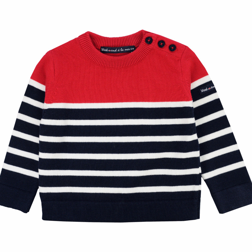 Weekend à la Mer Boys Red & Navy Striped Sweater