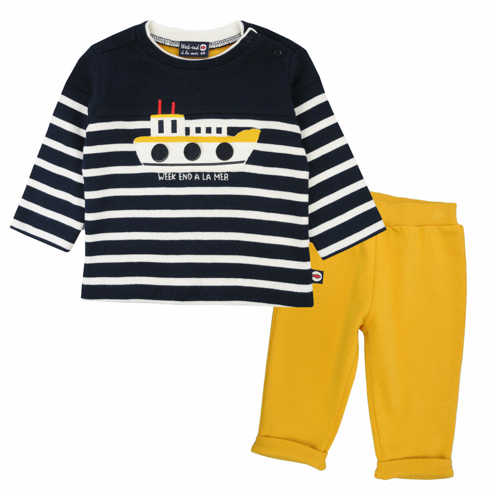 Weekend à la Mer Boys Navy & Yellow Trouser Set