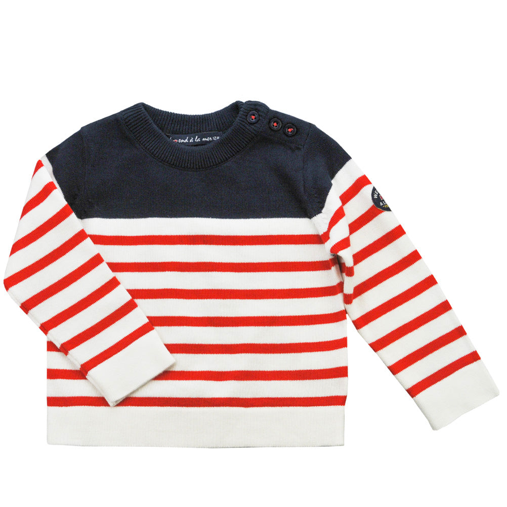 Weekend à la Mer Boys Navy, Ivory & Red Sweater