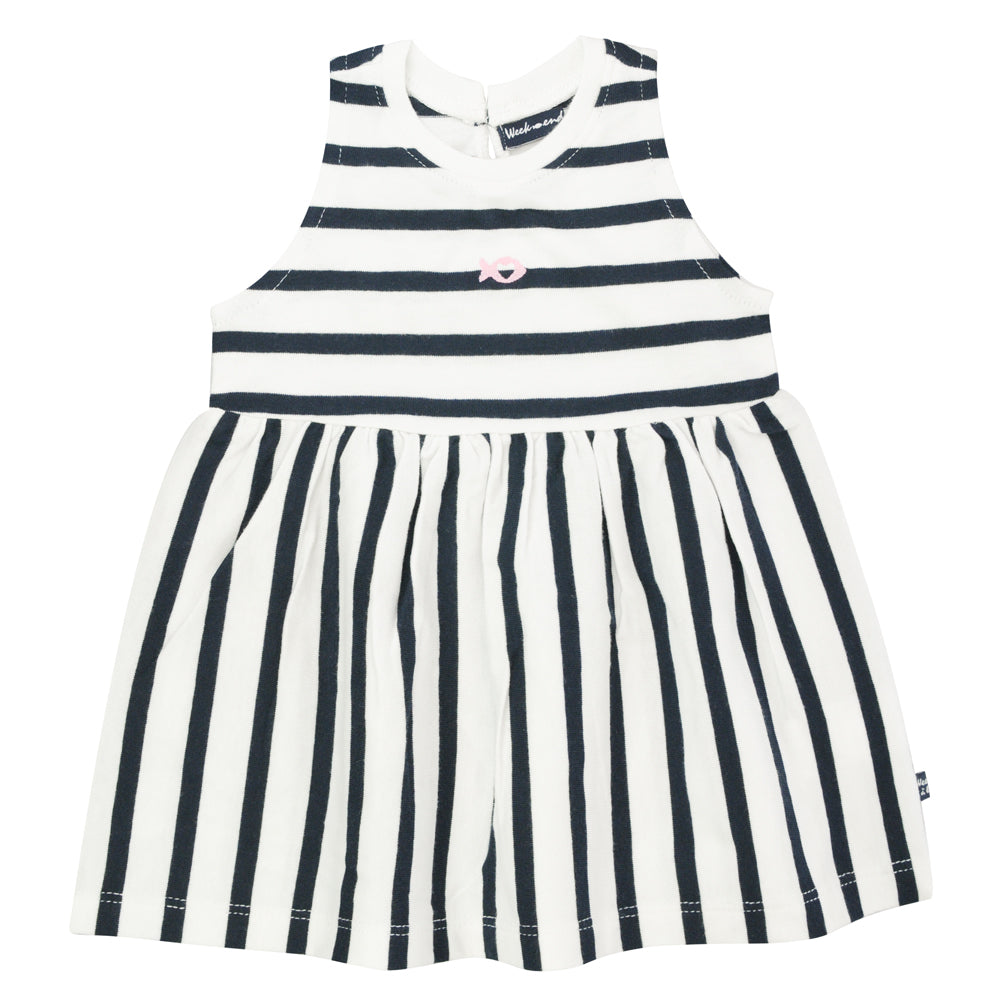 Weekend à la Mer Girls Navy Blue Striped Dress