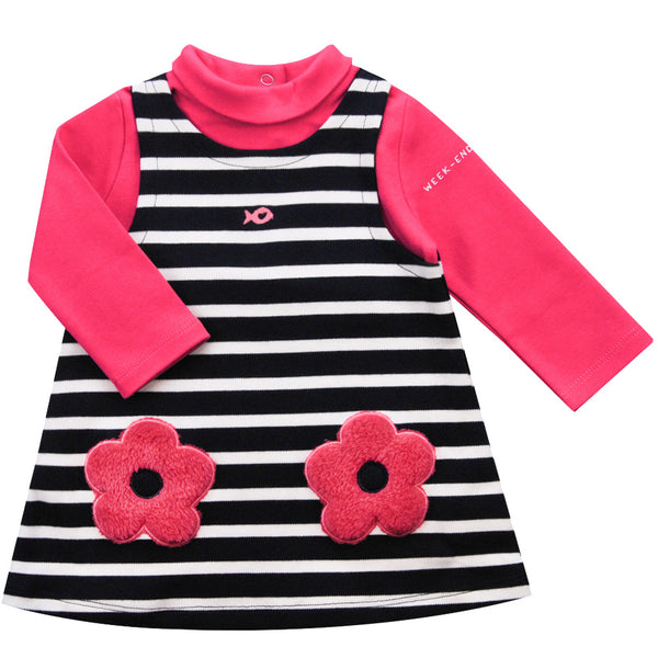 Weekend à la Mer Girls Pink & Navy Flower Dress
