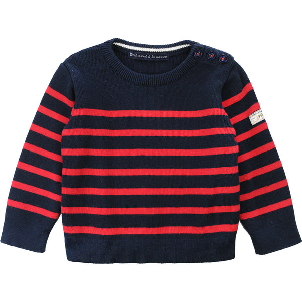 Weekend à la Mer Boys Navy & Red Cotton Sweater